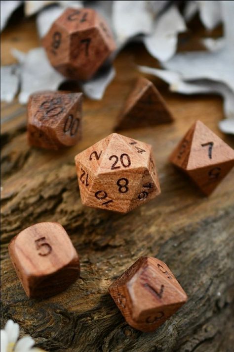 Cool Dnd Dice, Wood Dice, Wooden Dice, Dungeons And Dragons Dice, Dice Tower, Into The Wood, Polyhedral Dice, Dice Set, Whittling