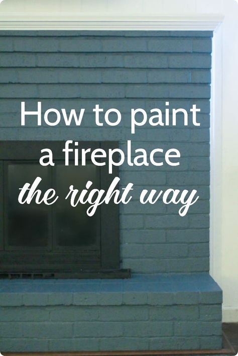 How to paint a brick fireplace the right way.  Easy step-by-step tutorial and the best paints to use for great results. Best Paint For Brick Fireplace, Best Paint For Fireplace Bricks, Blue Painted Fireplace Brick, Blue Painted Brick Fireplace, Blue Brick Fireplace, Fireplace Paint Colors, Homey Cottage, Chimney Ideas, Painting Fireplace