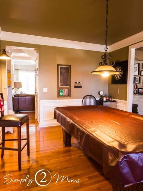 How to Transform a Dining Room into a Game Room Mood Board Pool Table In Dining Room Ideas, Dining Room Into Game Room, Dining Room Game Room, Dining Room To Game Room, Pool Table Lighting, Beautiful Pools, Warm Undertone, Kitchen Island Pendants, Dark Room