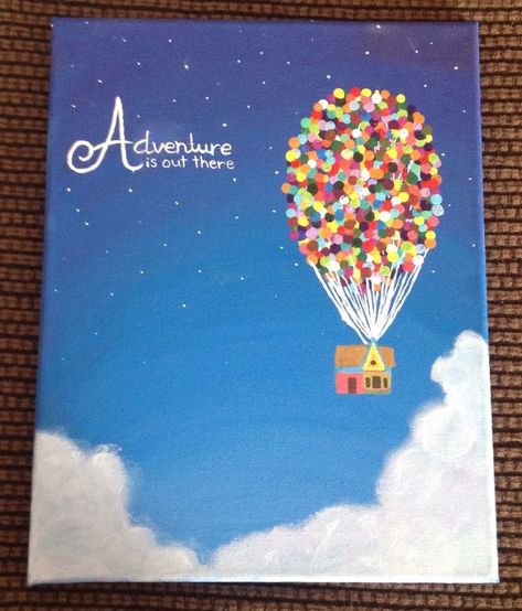 Adventure Is Out There Painting, Up House Painting Disney Easy, Up Canvas Painting Disney, Up Painting Disney Easy, House From Up Painting, Up Painting Disney, Up Movie Painting, Cute Disney Paintings Easy, Up House Painting