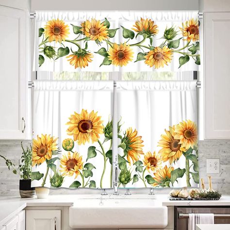 PRICES MAY VARY. 【23 New Pattern Design】:3 Pieces Sunflower Valance and Tiers Sets with 23 New Design. Great way to decorate your room, environmentally friendly. 【Premium Quality】: 100% Polyester. IFFVGX curtains are soft, comfortable, machine washable and easy to care for. 【Package Includes】: 2 decorative window curtain panels. Top Construction: Rod Pocket. Each panel measures 27.5 (W) x 39(H). The pair of 2 panels together measures 84" (W) x 63" (H). 【Suitable for Bedroom】: Suitable for use in Half Kitchen, Short Curtain Rods, Sunflower Curtains, Kitchen Curtains And Valances, Farmhouse Kitchen Curtains, Simple Sunflower, Rustic Farmhouse Kitchen Decor, Short Curtain, Gothic Glamour