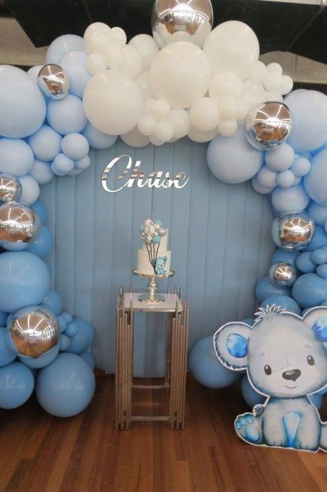 Birthday Decorations For 1st Birthday, Blue And White 1st Birthday Theme, White Blue Birthday Decoration, Birthday Themes For 1st Birthday, Blue And White Theme Birthday Decoration, Blue White Balloon Decorations, Blue Birthday Theme Decorations, Birthday Theme Blue And White, Themes For Baby Boy 1st Birthday