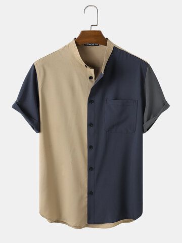 Casual Collared T-shirt For Streetwear, Mens Shirt Design Pattern, Colour Block Shirt Men, Collared Shirt Outfit Men, Men Shirt Style Casual, Cotton Button-up T-shirt For Streetwear, Casual Men Shirt, Casual Collared Patchwork T-shirt, Color Block Cotton T-shirt For Streetwear