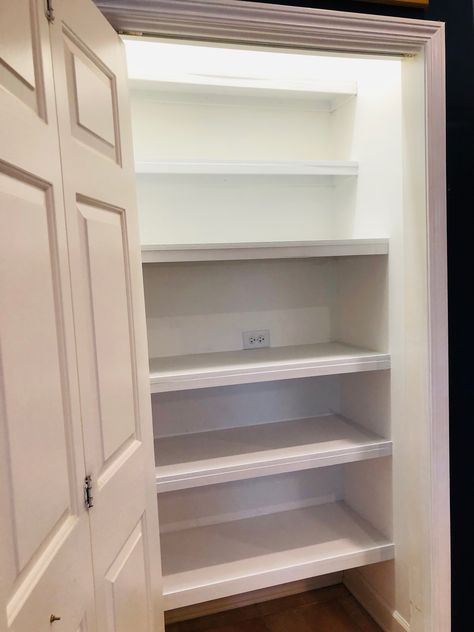 Pantry Update, Scratched Wood, Pantry Shelves, Diy Mudroom Bench, Wire Shelving Units, Pantry Makeover, Motion Lights, Future Kitchen, Shelf Lighting