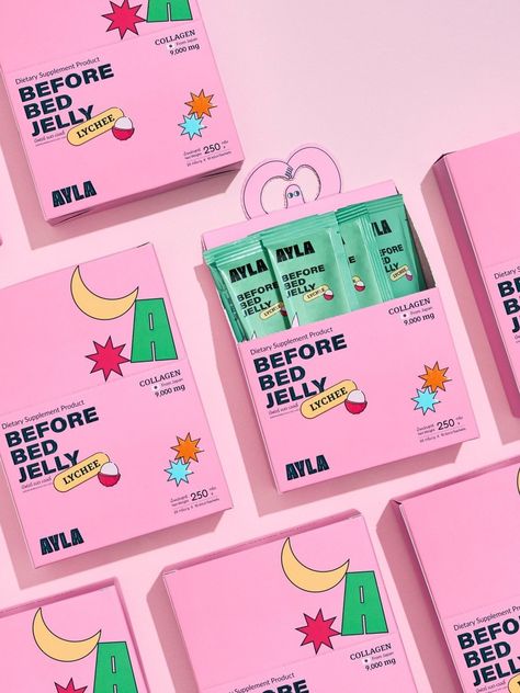 AYLA – Packaging Of The World Food Packaging Inspiration, Colorful Product Packaging, Multipack Packaging Design, Good Packaging Design, Mailing Box Design, Pastel Packaging Design, Gen Z Packaging Design, Jelly Packaging Design, Box Sleeve Design