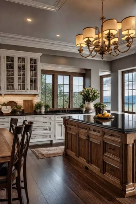 Classic kitchen design with oak cabinets White Cabin Kitchen, Kitchens With Character, Traditional Farmhouse Interior Design, Warm Kitchen Aesthetic, Kitchen Ideas Traditional, Classic Kitchens Design, Country Home Aesthetic, Classic Kitchen Ideas, Classic Traditional Home Decor