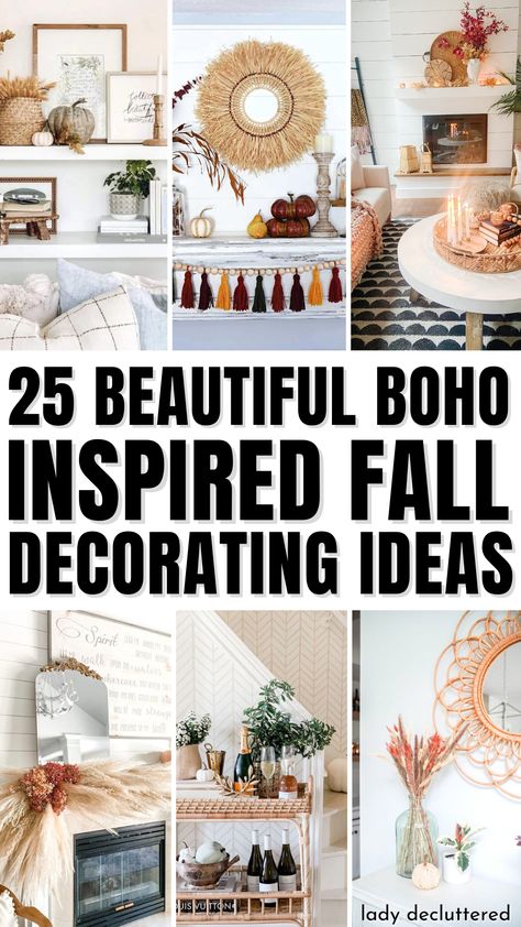 25 Beautiful Boho Inspired Fall Decorating Ideas Fall Decor Ideas For Living Room Boho, Fall Boho Decor Ideas, Mantle Decorating Ideas Boho, Boho Fall Bedroom Decor, Boho Fall Decorations, Fall Boho Room Decor, Boho Fall Living Room, Cool Tone Fall Decor, Boho Fall Porch Decor