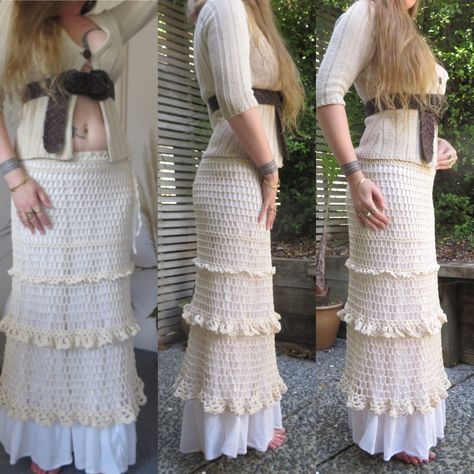 Crochet Split Skirt, Long Crochet Skirt, Crochet Long Skirt, Victorian Boho, Spring Crochet, Over Skirt, Crochet Skirts, Hippie Skirts, Bohemian Vibes