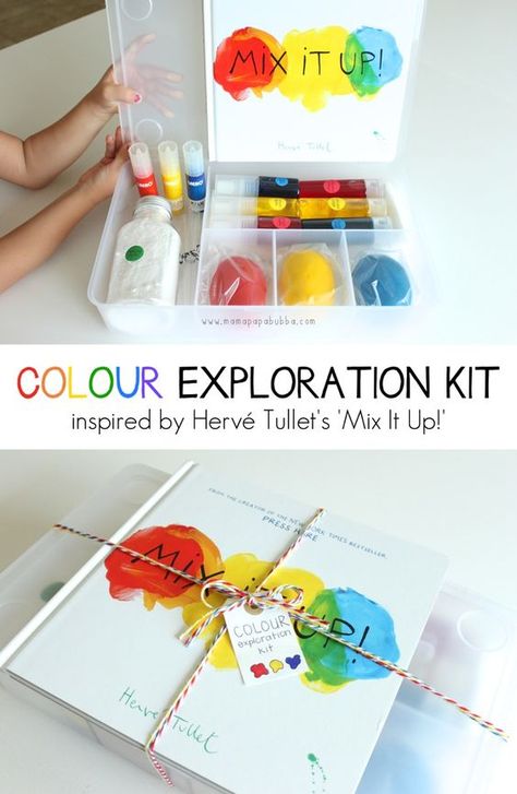 Colour Exploration Kit Inspired by 'Mix It Up!' | Mama.Papa.Bubba. Colour Exploration, Activity Box, Playdough Kits, Homeschool Art, Craft Kits For Kids, Activity Kits, Play Dough, Craft Box, Kits For Kids