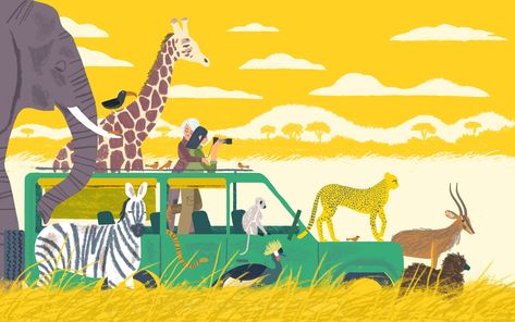 Kenya Illustration, Safari Illustration, Africa Illustration, Lisbeth Zwerger, Africa Vacation, Animal Antics, Air Balloon Rides, Travel Illustration, Human Connection