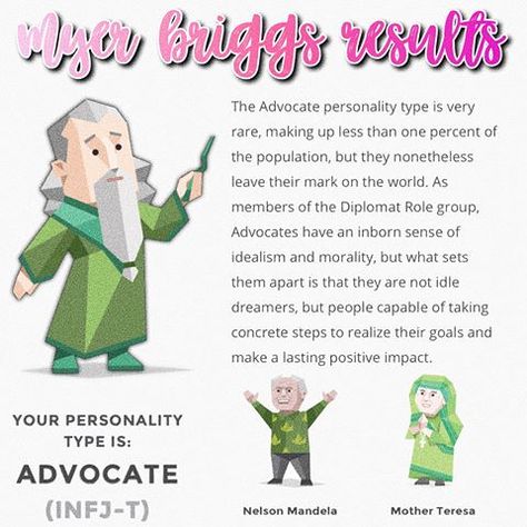 INFJ-T The Advocate Personality Type is Very Rare as it Makes Up Less than 1% of the Population. Known Advocates, Mother Teresa & Nelson Mandela... The Advocate Infj, Infj Spirit Animal, Infj Advocate Personality, The Advocate Personality, Advocate Personality, Advocate Personality Type, Infj Advocate, Infj Enfj, Untethered Soul