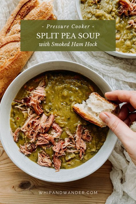 Pressure Cooker Split Pea Soup, Comfort Pasta, Pork Hock, Pea And Ham Soup, Ham Hock, Ham Soup, Instant Pot Soup Recipes, Split Pea Soup, Hearty Soup