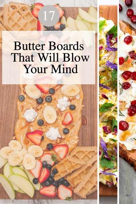 Are you looking for a new way to serve appetizers, snacks or a meal with a wow factor? Look no further. With these 17 Butter Boards, you'll find ideas that will blow your mind and have everyone talking. From classic boards to eclectic mix-and-match creations, you're sure to find something to please everyone. Butter Boards, Party Spread, Sweet Dips, A Charcuterie Board, Sweet Butter, Snack Board, Party Food Platters, Charcuterie Recipes, Wine Food Pairing