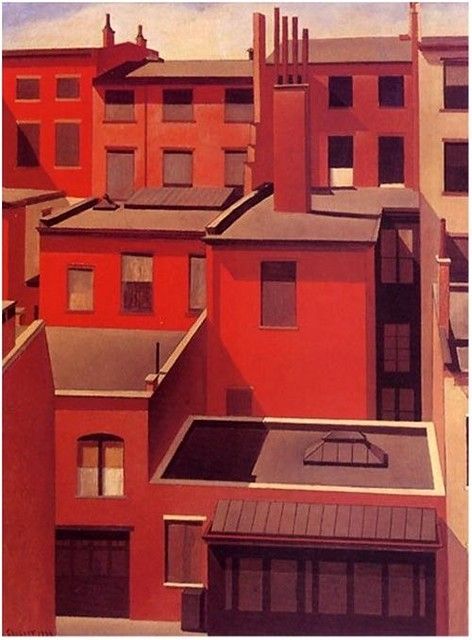 "MacDougal Alley", 1922 // by Charles Sheeler | Miguel Catalan | Flickr Building Paintings, Charles Sheeler, Abstract Buildings, Architectural Illustration, Francis Picabia, Bg Design, Building Painting, Red Letters, Andrew Wyeth