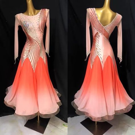 Ombré Orange Ballroom Dance Dress Smooth Dance Dress - Etsy Smooth Ballroom Dress, Smooth Dance Dresses, Ballroom Dress Inspiration, Ballroom Competition Dress, Smooth Dance, Ballroom Dance Dress, Latin Ballroom Dresses, Open Dress, Competition Dress