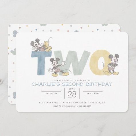 Mickey Mouse Watercolor, Mouse Watercolor, Mickey Invitations, Twodles Birthday, Mickey Mouse Birthday Invitations, Disneyland Birthday, Mickey Mouse Birthday Party, 2nd Birthday Invitations, Watercolor Birthday