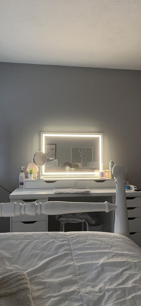 Amazon.com - Hasipu Vanity Mirror with Lights and Bluetooth Speaker, 40" x 32" LED Makeup Mirror, Lighted Makeup Mirror with Dimmable 3 Modes, USB Charging Port, Round White Desk With Light Up Mirror, Light Up Mirror Vanity, Led Vanity Mirror, Vanity Mirror With Lights, Lighted Makeup Mirror, Wishlist Ideas, Mirror Room, Painting Colors, Desk Mirror