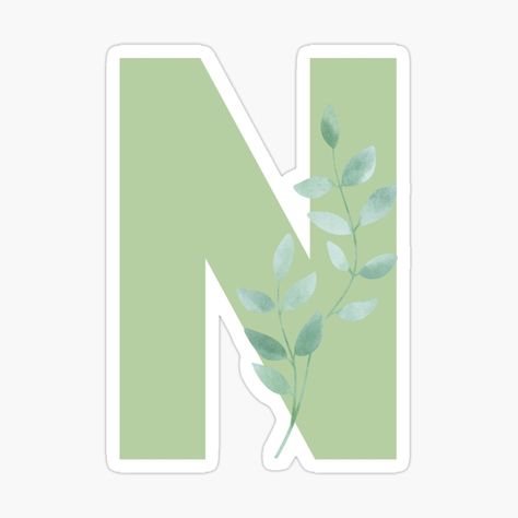 Get my art printed on awesome products. Support me at Redbubble #RBandME: https://www.redbubble.com/i/sticker/The-letter-N-sage-green-decorative-monogram-by-baeyoncemd/67102402.EJUG5?asc=u Sage Green Aesthetic Stickers, Green Letter Aesthetic, Notion Photos, N Wallpaper Letter Aesthetic, Icon Ipad, Peta Pikiran, Decorative Lettering, Pink Scrapbook, N Letter