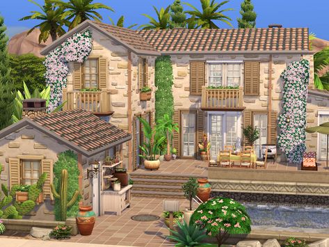 Flubs79's The Sims 4 // Rustic Finca // no CC Sims 4 Family House, Sims 4 Cottage, Sims 4 Family, Sims 4 House Plans, Sims 4 House Building, Sims 4 House Design, Casas The Sims 4, Sims Building, Sims House Plans