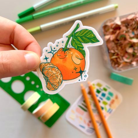 Foodie Illustration, Tangerine Fruit, Stickers Random, Typo Logo Design, Acrylic Markers, Bullet Journal Art, Tangerine Orange, Die Cut Sticker, Sketchbook Inspiration