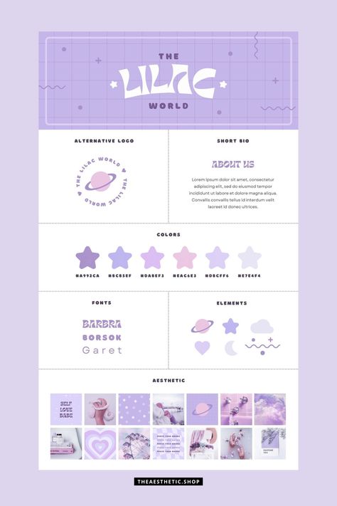 Bold - Serif Font Combinations Computer Color Palette, Lilac Branding, Graphic Design Color Palette, Lilac Color Palette, Color Palette Theme, Canva Theme, Lilac Palette, Logos Aesthetic, Aesthetic Color Palettes