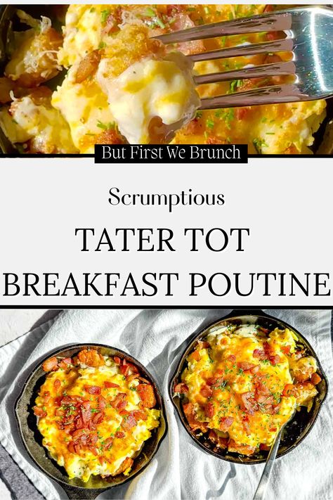 Tater Tot Waffle Iron Recipes, Tator Tot Waffle Iron Recipes, Tater Tot Breakfast Skillet, Tator Tot Poutine, Mini Cast Iron Skillet Recipes Breakfast, Stove Top Breakfast Ideas, Scrambled Egg Skillet Recipes, Tater Tot Breakfast Casserole With Gravy, Small Cast Iron Skillet Recipes