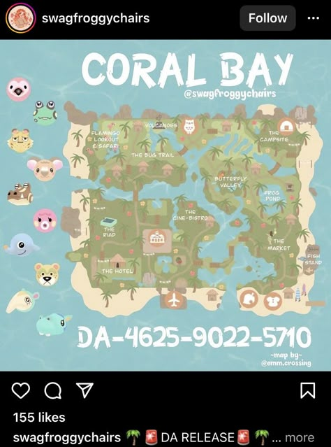 Dream Island Animal Crossing Codes, Acnh Dream Codes, Acnh Island Designs Map, Acnh Map Design, Tropical Map, Kawaii Island, Cottage Core Animal Crossing, Dream Code, Fish Stand