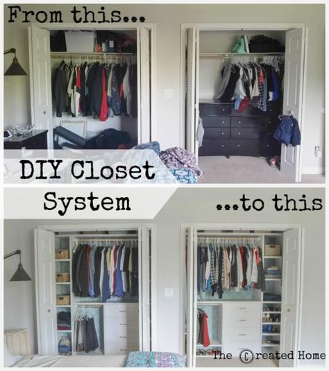 Small Closet Systems, Diy Clothes Closet, Apartment Closet Organization, Diy Closet System, Organized Closet, Organization Closet, Clothes Closet Organization, Closet Organizing Systems, Bedroom Organization