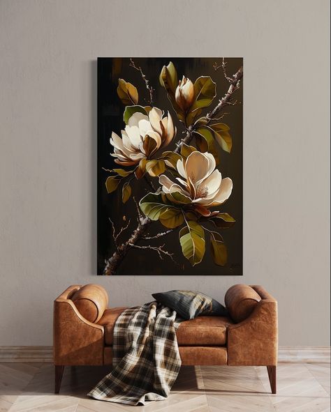 Decorative Oil Painting, Orchid Canvas Painting, Floral Art Paintings Acrylics, Magnolia Flower Painting, Oil Flower Painting, 2 Canvas Painting, Canvas Flower Painting, Moody Oil Painting, Vintage Canvas Painting