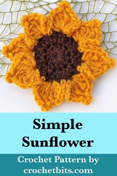 Learn how to crochet a sunflower by following this step-by-step tutorial. #crochetsunflower #crochetsunflowerpattern #crochetpattern #crochet #howtocrochet Free Crochet Sunflower, Crochet Sunflower Pattern, Simple Sunflower, Crochet Cup Coaster, Crochet Blanket Stitch Pattern, Sunflower Crafts, Crochet Hot Pads, Coaster Pattern, Crochet Flowers Free Pattern