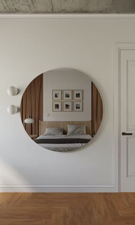 Old&New posted by Between the Walls (20 Photos) - Dwell Big Round Mirror, Interior Design Eclectic, Eclectic Apartment, Mirror Bed, Old Mirrors, Mirror Wall Bedroom, Big Mirror, New Apartment, Bedroom Mirror