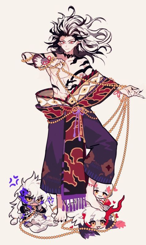 Oni Human Hybrid, Yokai Character Design, Yokai Oc, Male Demon Oc, Monk Character Design, Anime Yokai, Shuten Doji, Character Design Anime, Art Character Design