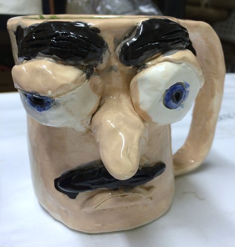 Funny Face Mugs Clay Project Create Art with ME Mugs Clay, Glazed Mugs, Clay Lesson, Folk Pottery, Face Jugs, Ceramic Art Sculpture, Kids Pottery, Clay Faces, Ceramic Shop