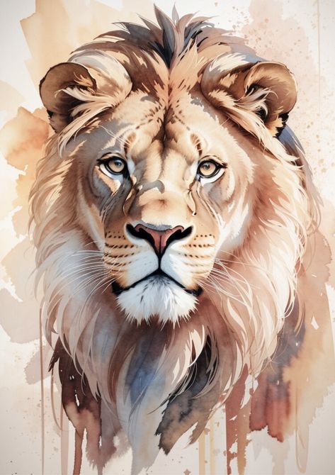 Behold the untamed beauty of the wild! Our lifelike watercolor painting captures the regal presence of a majestic lion in its natural habitat. With every brushstroke and blending, this artwork exudes the authentic feel of hand-painted art. Perfect for large-scale wall decor, it's a stunning addition to any commercial space. Explore the untamed with our watercolor masterpiece! 🌿🎨 #WatercolorArt #WildlifePainting #LionArt #NatureInspired" Animal Portraits Painting, Watercolor Animal Portraits, Lion Watercolor Painting, Lion Art Painting, Lion Watercolor, Lion Painting Acrylic, Lion Canvas Art, Lion Artwork, Lion Painting