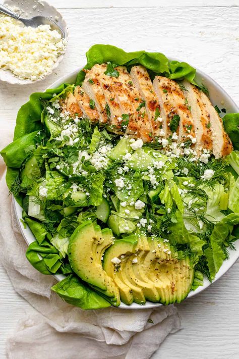 Green Goddess Salad {With Grilled Chicken} - FeelGoodFoodie Green Salad Recipes Healthy, Green Goddess Salad Recipe, Green Goddess Salad, Goddess Salad, Salad With Grilled Chicken, Healthy Bowls Recipes, Green Salad Recipes, Healthy Summer Recipes, Grilled Chicken Salad