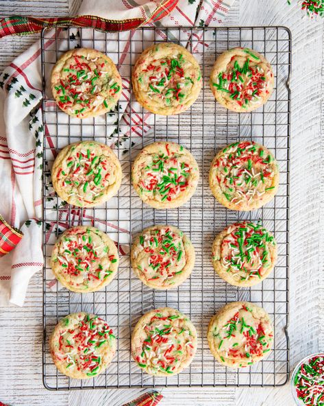 Christmas Sprinkle Cookies - Best Christmas Desserts Hbh Christmas Cookies, Chewy Sprinkle Sugar Cookies, Christmas Sugar Sprinkle Cookies, Chewy Christmas Sugar Cookies, Christmas Cookie Sprinkles, Christmas Sprinkles Cookies, Sprinkle Filled Sugar Cookies, Christmas Sugar Cookies Sprinkles, Sugar Cookie Sprinkle Recipe