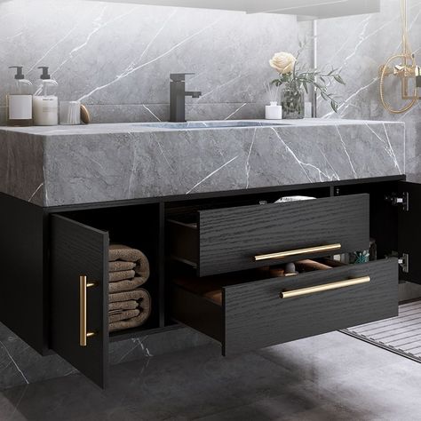 Black Vanity Bathroom, Wall Mounted Bathroom Cabinets, Grey Bathroom Vanity, Floating Bathroom Vanity, Bad Inspiration, Black Vanity, Vanity Design, Floating Vanity, Bathroom Design Luxury