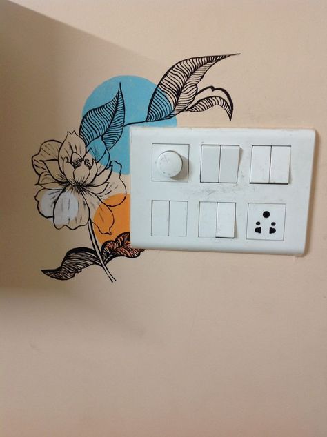 Wall Painting Around Switch Board, Switch Board Painting Switch Board Painting Wall Art, Switchboard Art Design For Bedroom, Painting On Switchboard, Switchboard Painting Ideas Creative, Painting Switch Boards, Wall Switchboard Painting, Switch Wall Painting, Switchboard Drawing