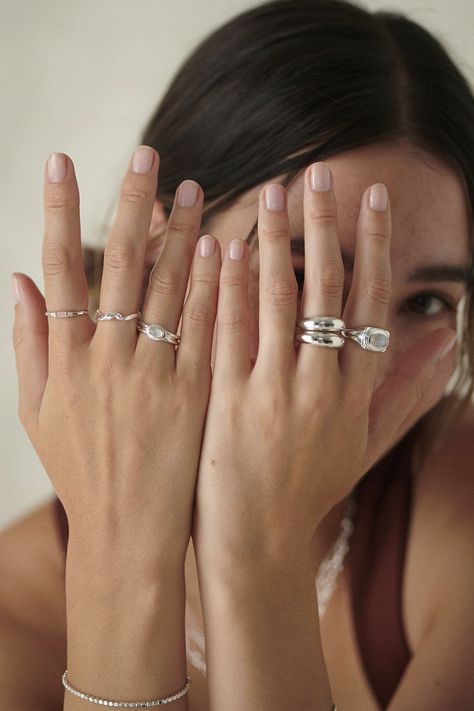 Stacked White Gold Rings, Stack Silver Rings, Where To Buy Silver Rings, Every Day Rings Silver, Chucky Silver Rings, Classy Jewelry Silver Rings, Lots Of Silver Rings, Silver Rings Combination, Rings Inspiration Silver