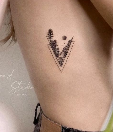 Simple Mountain Tree Tattoo, Up North Tattoo, Hipster Tattoos Women, Angels Landing Tattoo, Alberta Tattoo Ideas, Simple Mountain Tattoos For Women, Small Mountain Tattoos For Women, Mountain Spine Tattoo, Triangle Mountain Tattoo