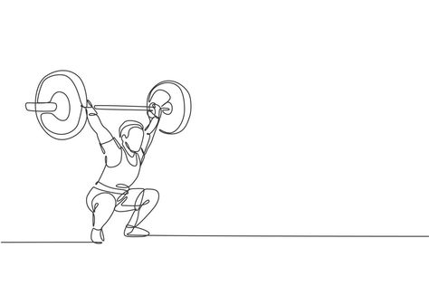 One single line drawing of fit young athlete muscular man lifting barbells working out at a gym vector illustration. Weightlifter preparing for training concept. Modern continuous line draw design Crossfit Drawing, Crossfit Tattoo Ideas Men, Weight Training Tattoo Ideas, Minimal Gym Tattoo, Weightlifting Illustration, Single Line, Single Line Drawing, Young Athletes, Continuous Line Drawing