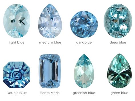 Gemstones Chart, Jewelry Knowledge, Aquamarine Gem, Aquamarine Colour, Colored Stones, Aquamarine Jewelry, Greenish Blue, Aquamarine Stone, Blue Gems