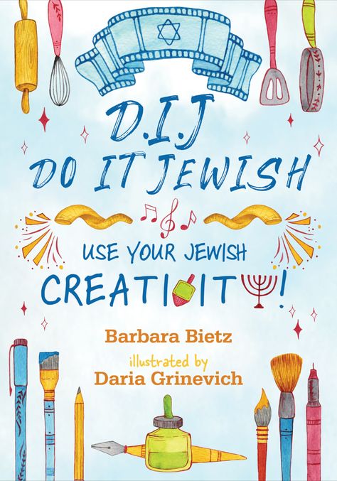 DIJ - Do It Jewish: Use Your Jewish Creativity! by Barbara Bietz and illustrated by Daria Grinevich is like a Jewish creativity mentor in a book. With chapters ranging from Jewish cooking to Jewish filmmaking and from Jewish art to Jewish cartooning and graphic novels, readers can learn from experts in Jewish creativity. Each chapter includes fun and exciting project possibilities. Jewish Art Projects, Sisterhood Ideas, Hanukkah For Kids, Books Tbr, Jewish Crafts, Jewish Learning, Jewish Books, Program Ideas, Jewish Holidays