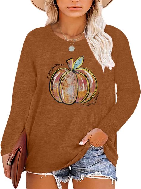 PRICES MAY VARY. Material: 20% Rayon,75%Polyester,5%Spandex, Soft and Comfortable to Wear. Features: Halloween Pumpkin Shirts for Women Plus Size, Fall Pumpkin Graphic Long Sleeve Tee Shirts, Thanksgiving Tunic Tops Blouse 2X-5X. Occasion: Plus Size Long Sleeve Lightweight Sweatshirt Perfect for Daily Wear, Halloween Night, Thanksgiving Day, Party, Travel, Home, Office, School, Vacation etc. Perfect Gift-for Fall, Halloween, Thanksgiving Holiday, You Can Buy This Shirt for Yourself Or Give It fo Womens Fall Fashion 2024, Fall Graphic Tees, Halloween Tops, Pumpkin Graphic, Casual Halloween, School Vacation, Fall Graphic, Plus Size Halloween, Thanksgiving Holiday