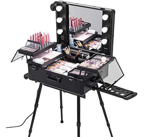 Makeup Suitcase, Makeup Trolley, Led Light Mirror, Professional Makeup Case, Rolling Makeup Case, Cosmetic Train Case, Train Table, Light Mirror, Studio Artist