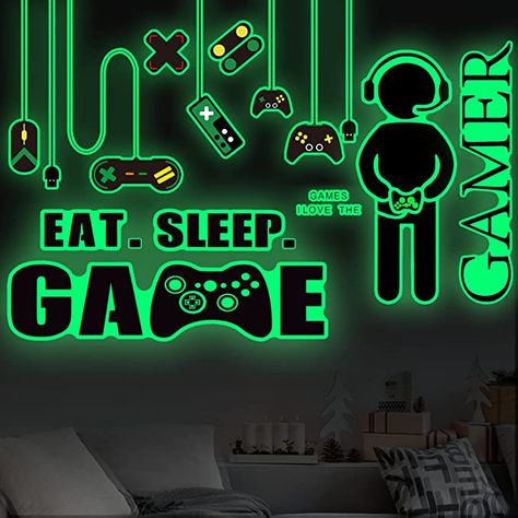 Boys Video Game Bedroom, Gamer Rum, Gaming Room Ideas For Boys, Boys Bedroom Gamer, Preteen Boys Bedroom, Gaming Bedroom Ideas, Video Game Bedroom, Home Playroom, Stickers Video