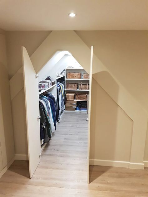 Walk in Wardrobe in Loft Conversion | GALLERY Eaves Storage Ideas, Loft Conversion Wardrobes, Modern Victorian Bathroom, Loft Conversion Bedroom, Loft Extension, Eaves Storage, Attic Wardrobe, Attic Bedroom Designs, Attic Closet