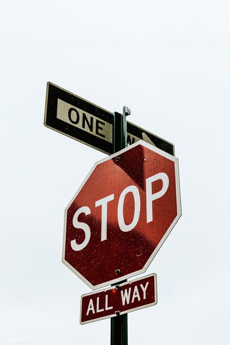 Red stop sign in downtown | free image by rawpixel.com / Teddy Rawpixel #picture #photography #inspiration #photo #art #stop Red In Photography, Red Collage Art, Stop Sign Photography, One Way Sign Aesthetic, Red Aesthetic Pictures For Wall Collage, Cool Red Pictures, Stop Sign Aesthetic Room, Street Signs Aesthetic, Stop Sign Aesthetic