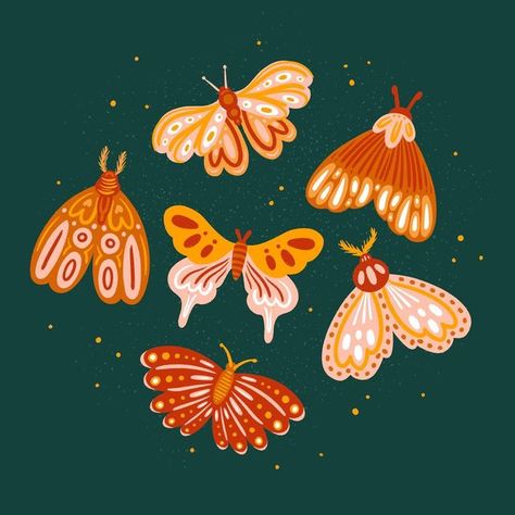 Moth Digital Art, Easy Moth Painting, Simple Moth Painting, Posca Butterfly, Moth Mural, Art Themes Ideas, Moth Drawing Simple, Monarch Illustration, Moths Illustration