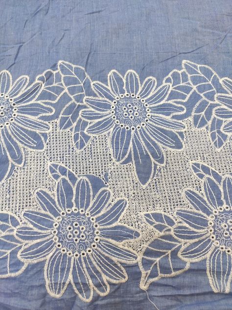 Discover the elegance of Cotton Chambray Embroidery Fabric! 🌸✨ #ChambrayFashion #EmbroideryArt #TextileLove Lace Pattern Design, Embroidery Sketch, Pattern Batik, Motifs Design, Flower Print Pattern, Textile Tapestry, Embroidery Border, Pretty Embroidery, Textile Prints Design